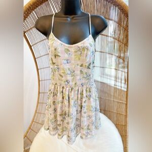 Urban Outfitters Romper Mattie Blue Floral Stretch Mesh Juniors Size Medium